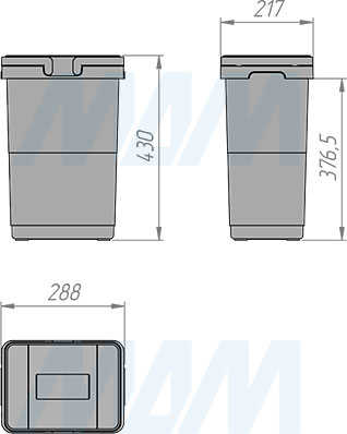 Размеры ведра 20 л системы KOMBI 30 для сортировки и хранения (артикул PKBGME302MG)