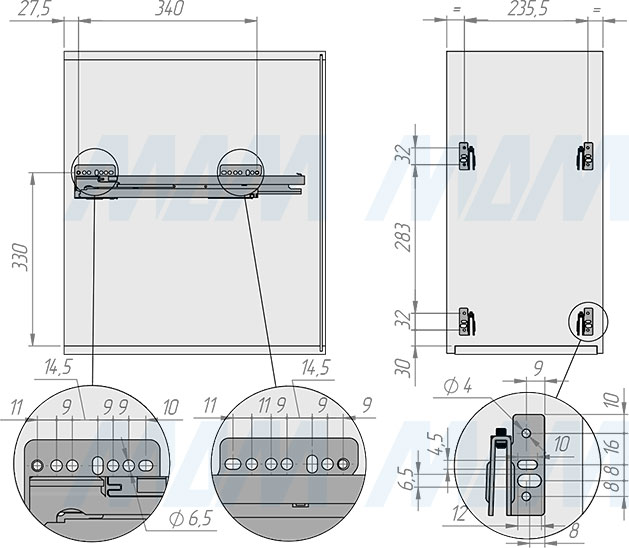 Установка системы KOMBI 30 с двумя ведрами для сортировки и хранения (артикул PKBGME302MG), схема 1