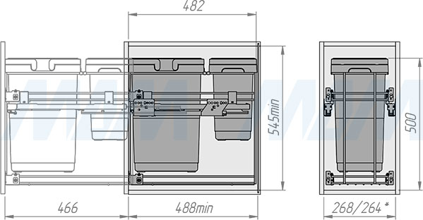 Установка системы KOMBI 30 с двумя ведрами для сортировки и хранения (артикул PKBGME302MG), схема 2
