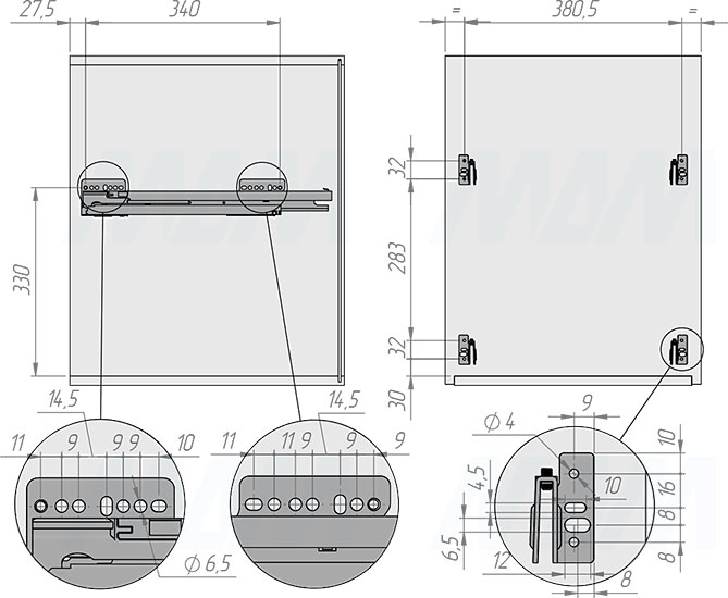 Установка системы KOMBI 45 с двумя ведрами для сортировки и хранения (артикул PKBGME452MG), схема 1