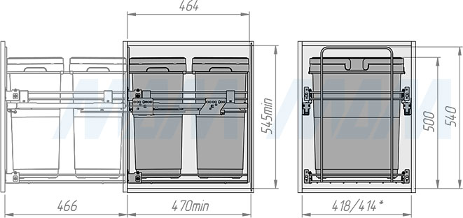 Установка системы KOMBI 45 с двумя ведрами для сортировки и хранения (артикул PKBGME452MG), схема 2