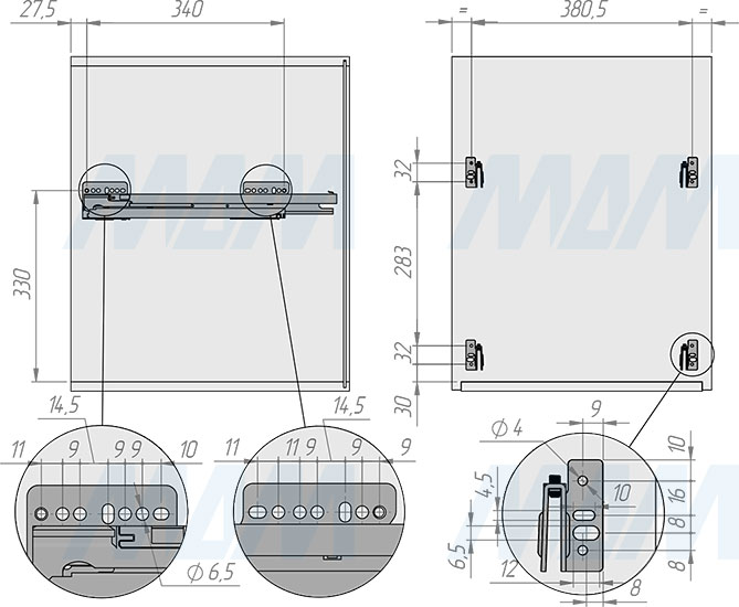 Установка системы KOMBI 45 с тремя ведрами для сортировки и хранения (артикул PKBGME453MG), схема 1