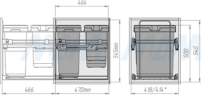 Установка системы KOMBI 45 с тремя ведрами для сортировки и хранения (артикул PKBGME453MG), схема 2