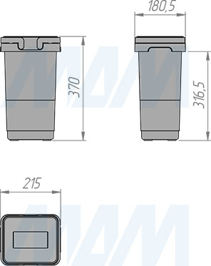 Размеры ведра 10 л системы KOMBI 50 для сортировки и хранения (артикул PKBGME503MG)