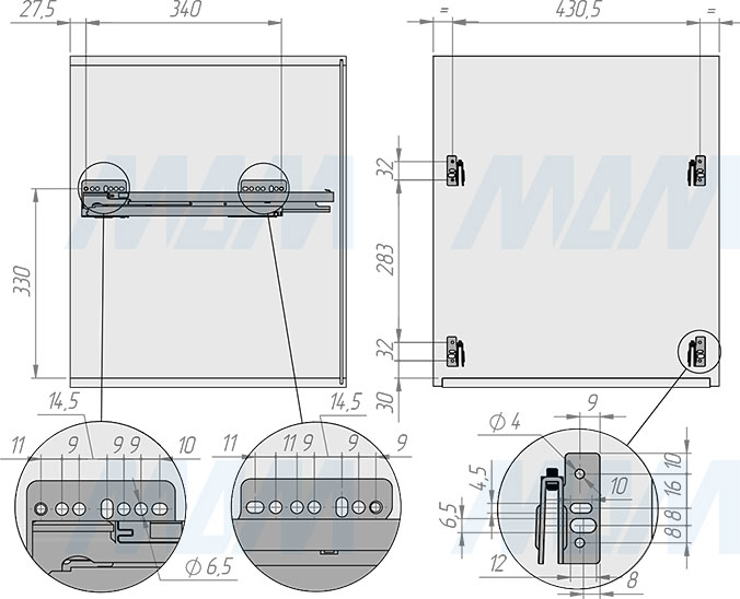 Установка системы KOMBI 50 с тремя ведрами для сортировки и хранения (артикул PKBGME503MG), схема 1