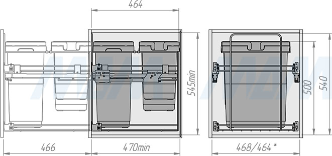 Установка системы KOMBI 50 с тремя ведрами для сортировки и хранения (артикул PKBGME503MG), схема 2
