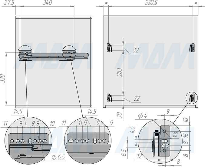 Установка системы KOMBI 60 с четырьмя ведрами для сортировки и хранения (артикул PKBGME604MG), схема 1