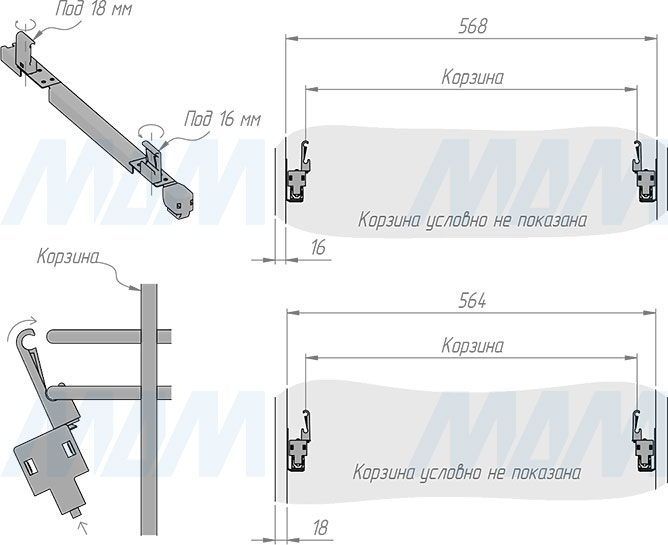 Установка системы KOMBI 60 с четырьмя ведрами для сортировки и хранения (артикул PKBGME604MG), схема 3