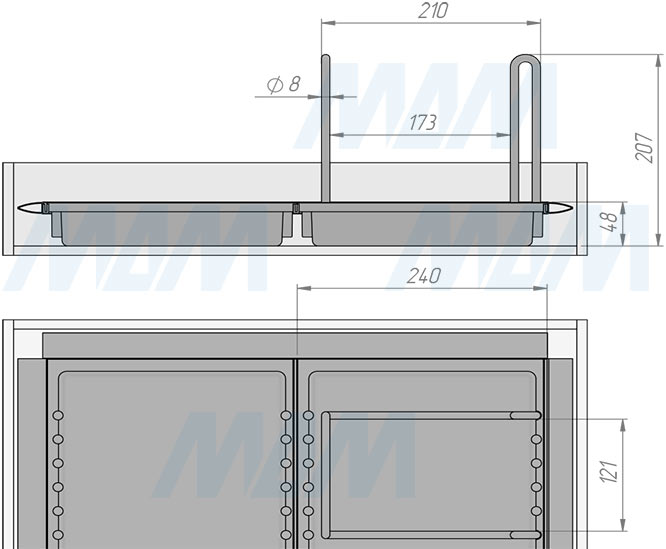 Размеры держателя METROPOLIS, тип 1 (артикул PTC KIT PC)
