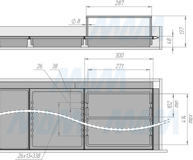 Размеры держателя METROPOLIS, тип 2 (артикул PTC KIT PD)