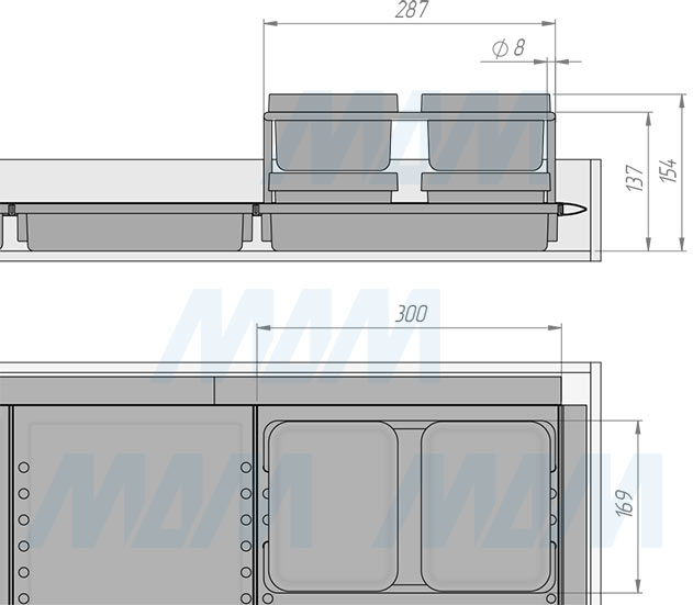 Размеры комплекта дополнительных емкостей (артикул PTC KIT PV), чертеж 1