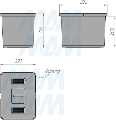 Размеры ведра METROPOLIS 12 л для мусора (артикул PTC22050507FC97)