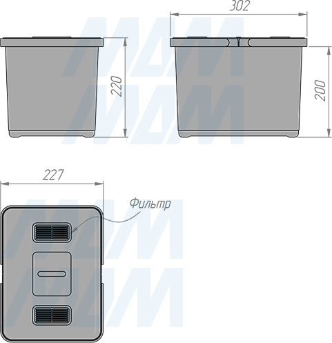 Размеры ведра METROPOLIS 12 л для мусора (артикул PTC22060501FC97)