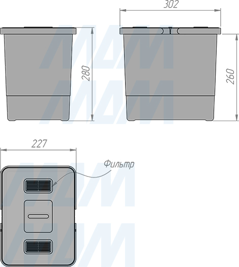 Размеры ведра METROPOLIS 15 л для мусора (артикул PTC28060503FC97)