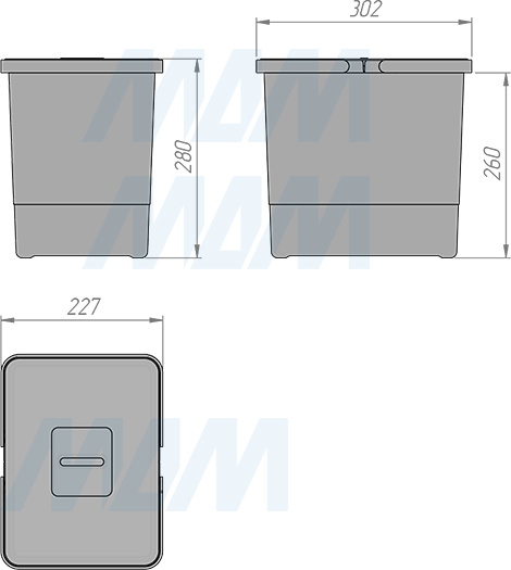 Размеры ведра METROPOLIS 15 л для мусора (артикул PTC28060504FC97)