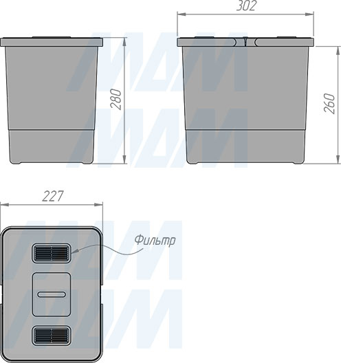 Размеры ведра METROPOLIS 15 л для мусора (артикул PTC28080507FC97)