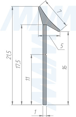Размеры универсального уплотнительного плинтуса (артикул STP.001B.50)