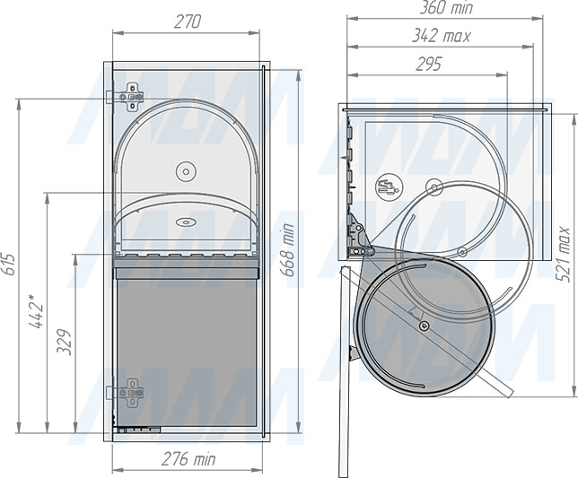 Установка подвесного ведра TWIST 12 л для мусора, с крышкой (артикул STP001-12), схема 2