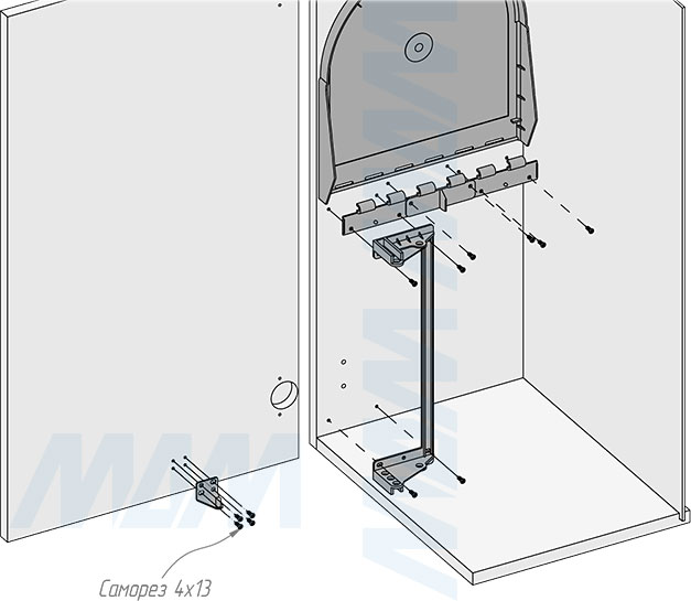Установка подвесного ведра TWIST 12 л для мусора, с крышкой (артикул STP001-12), схема 3
