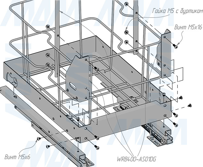 Установка системы сортировки и хранения MOVEBOX F40 с платформой и 2 ведрами 21 л, полное выдвижение, плавное закрывание в корпус шириной 400 мм с распашным фасадом (артикул WRB402-42DGPFS), схема 3