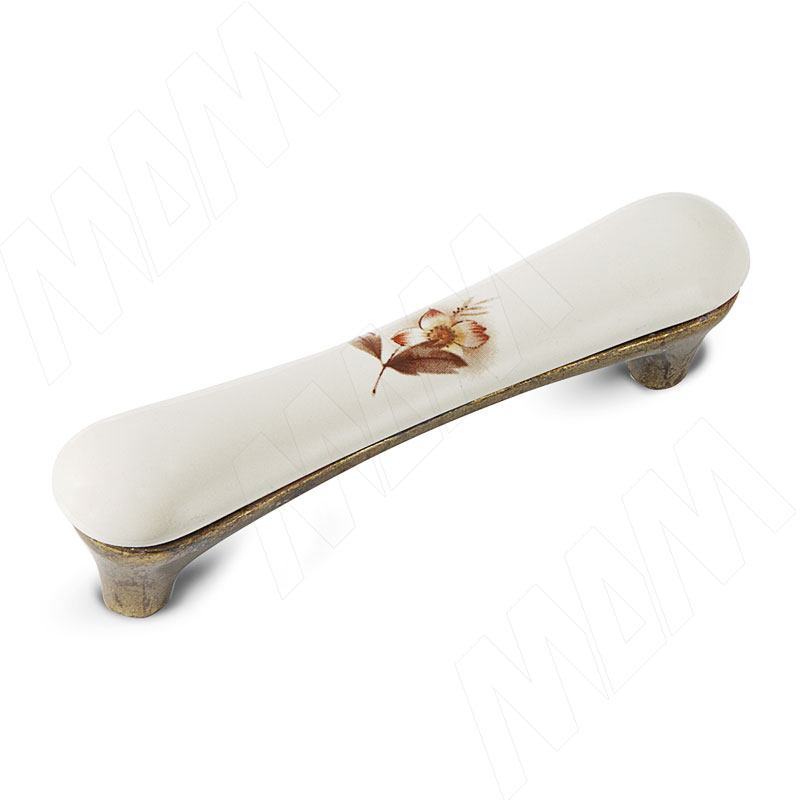 Ручка-скоба 96мм бронза состаренная/керамика осенний цветок фото товара 1 - M24.01.02.02