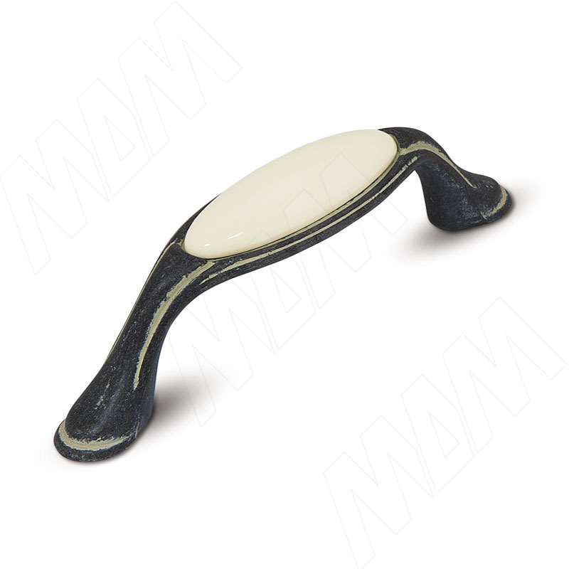 Ручка-скоба 96мм серебро черненое/слоновая кость керамика молочная фото товара 1 - WMN.771.096.00C2