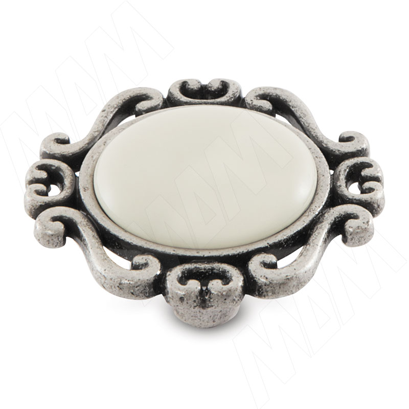 Ручка-кнопка серебро состаренное/керамика молочная фото товара 1 - WPO.41.01.00.000.E8