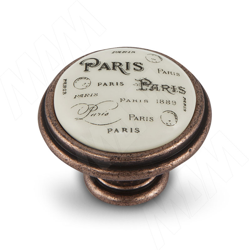 Ручка-кнопка D35мм медь состаренная/керамика Paris фото товара 1 - WPO.77.01.Q4.000.C1