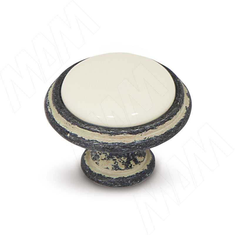 Ручка-кнопка D30мм серебро черненое/слоновая кость керамика молочная фото товара 1 - WPO.771.000.00C2