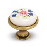 Ручка-кнопка D28мм бронза состаренная/керамика цветы GP191AB/MLK