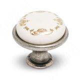 Ручка-кнопка D28мм серебро состаренное/керамика золотые узоры GP193GA/MLK