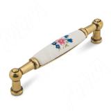 Ручка-скоба 96мм бронза состаренная/керамика цветы UP211AB/MLK
