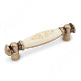 Ручка-скоба 96мм бронза состаренная/керамика золотые узоры WMN.09.01.B4.096.D1
