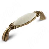 Ручка-скоба 96мм бронза состаренная/керамика белые узоры WMN.68.01.M3.096.D1