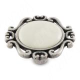 Ручка-кнопка серебро состаренное/керамика молочная WPO.41.01.00.000.E8