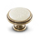 Ручка-кнопка D35мм бронза состаренная/керамика белые узоры