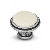Ручка-кнопка D30мм серебро состаренное/керамика молочная