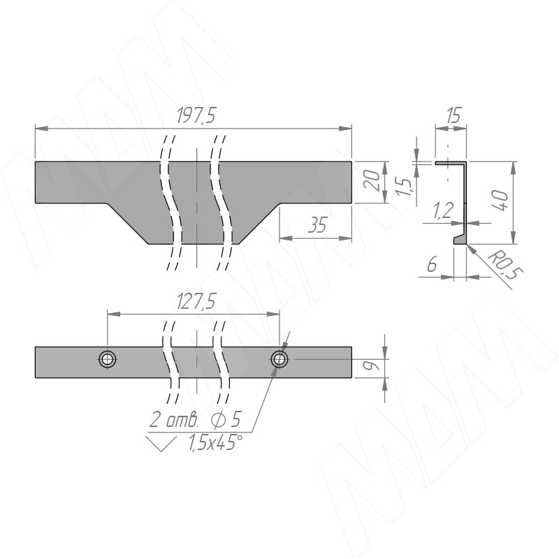 Профиль-ручка 200мм крепление саморезами алюминий полированный (анод) фото товара 2 - 25.200.AS