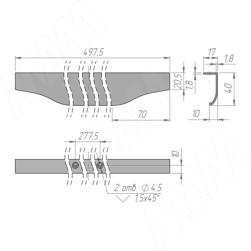 Профиль-ручка 500мм крепление саморезами алюминий полированный (анод) фото товара 2 - 26.500.AS