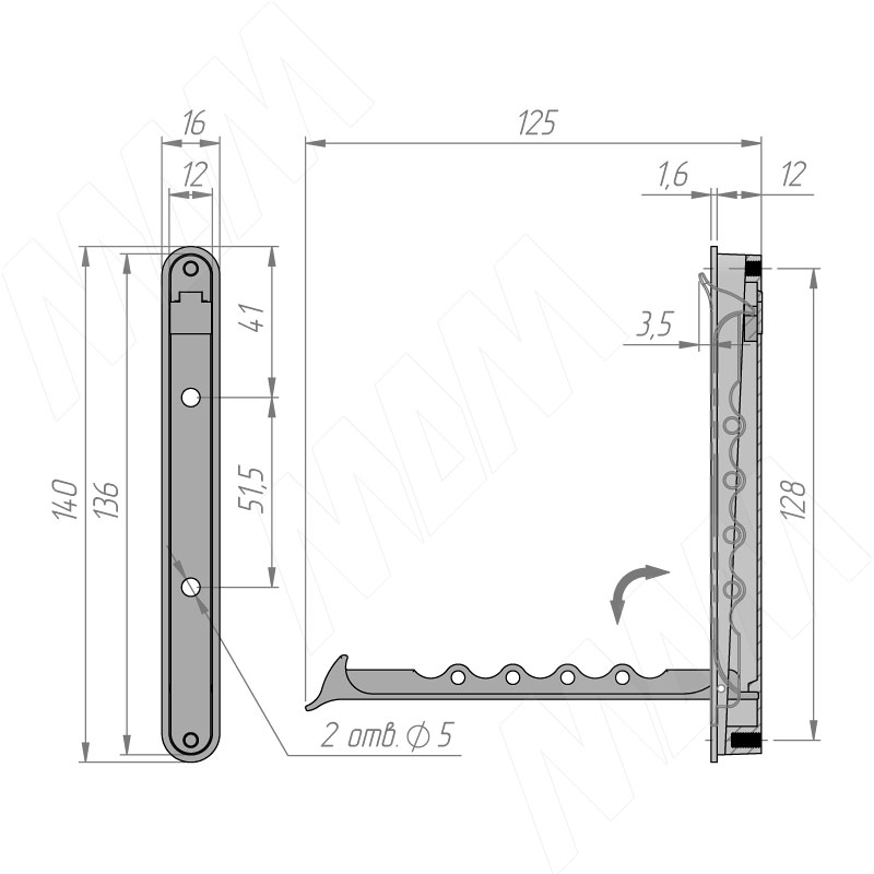 Крючок однорожковый L-большой хром фото товара 4 - 6607.136