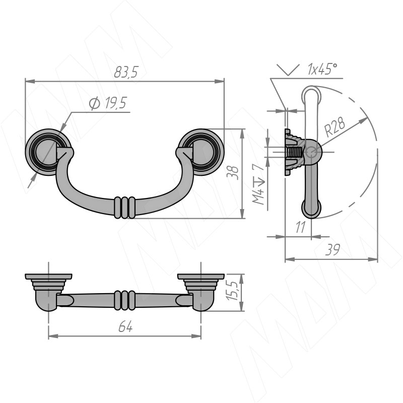 Ручка-скоба 64мм бронза состаренная фото товара 3 - BH.70.064.ABV