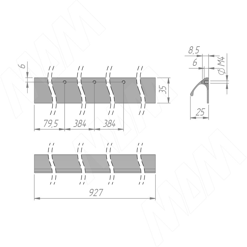 Профиль-ручка 768мм (L=927мм) черный матовый (краска RAL9005) фото товара 4 - PH.RU30.927.BL