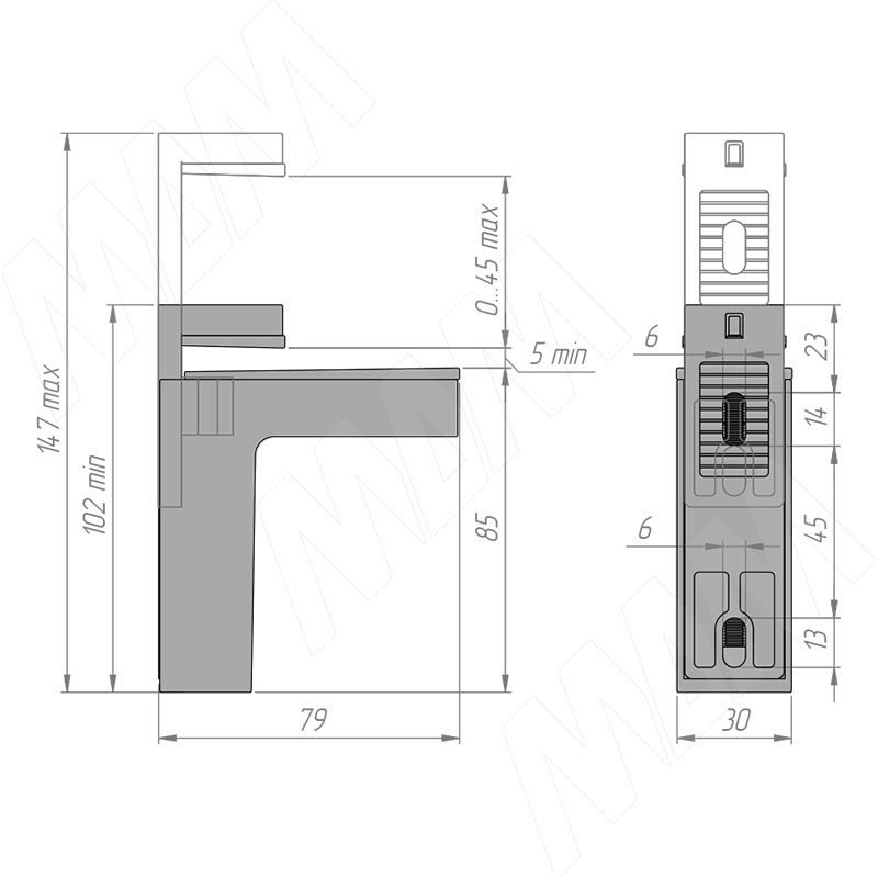КВАДРО МАКСИ Менсолодержатель для деревянных и стеклянных полок 0-50 мм, белый матовый фото товара 3 - SHH.05.WTM