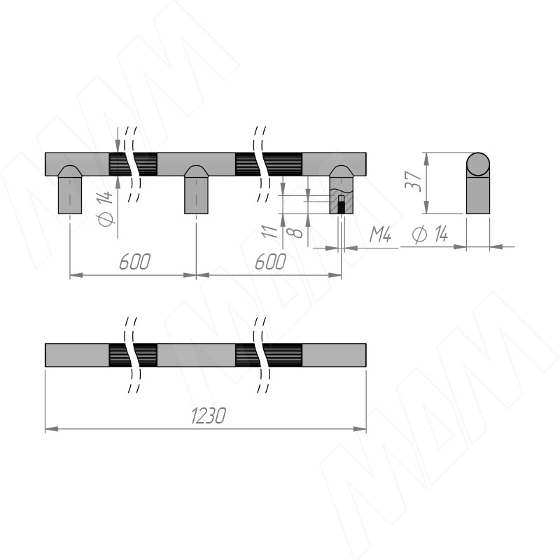 Ручка-рейлинг 1200мм латунь фото товара 2 - WMN.887.1200.6C6C