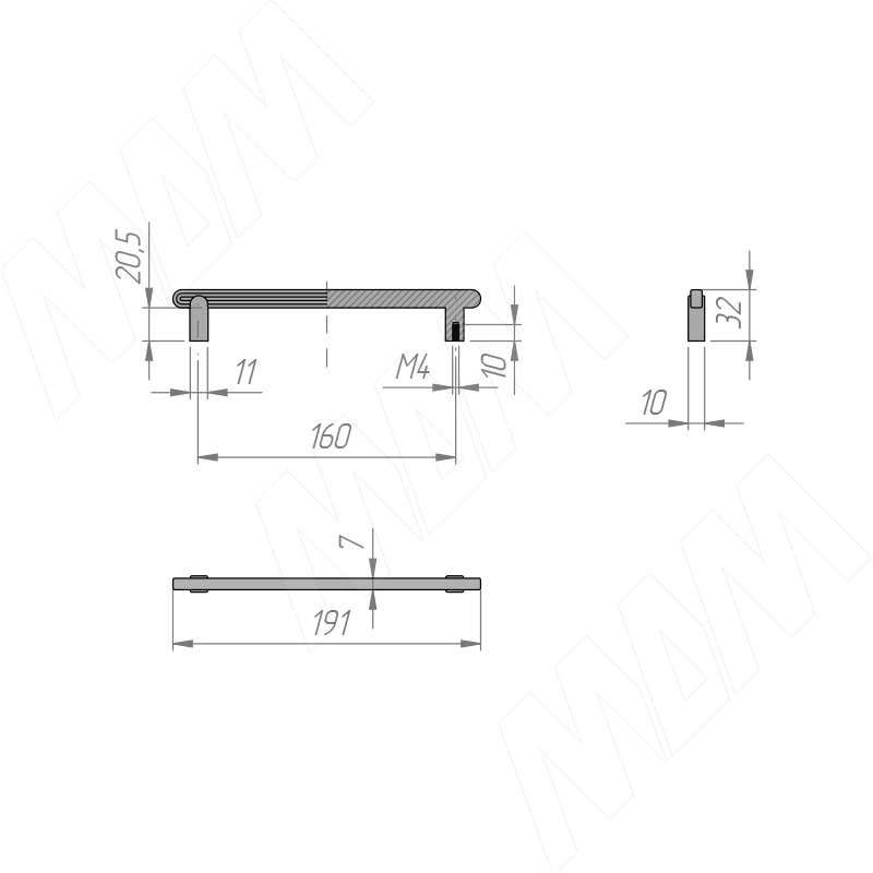 Ручка-скоба 160мм никель матовый фото товара 2 - WMN.893.160.006B
