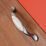 Ручка-скоба 96мм серебро состаренное/керамика золотые узоры UP193GA/MLK, фото 1