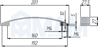 Размеры ручки-скобы с межцентровым расстоянием 160/192 мм (артикул 1368.160-192)