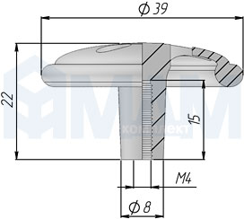 Размеры ручки-кнопки диаметром 39 мм (артикул 2050)