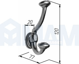 Размеры двухрожкового крючка (артикул 7711000)