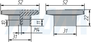 Размеры ручки-кнопки SALIX (артикул A-1465.P1-G2)